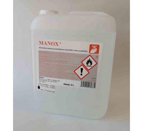 Manox dezinfekce tekutá na ruce S GLYCERINEM, antivirová, 5 litrů